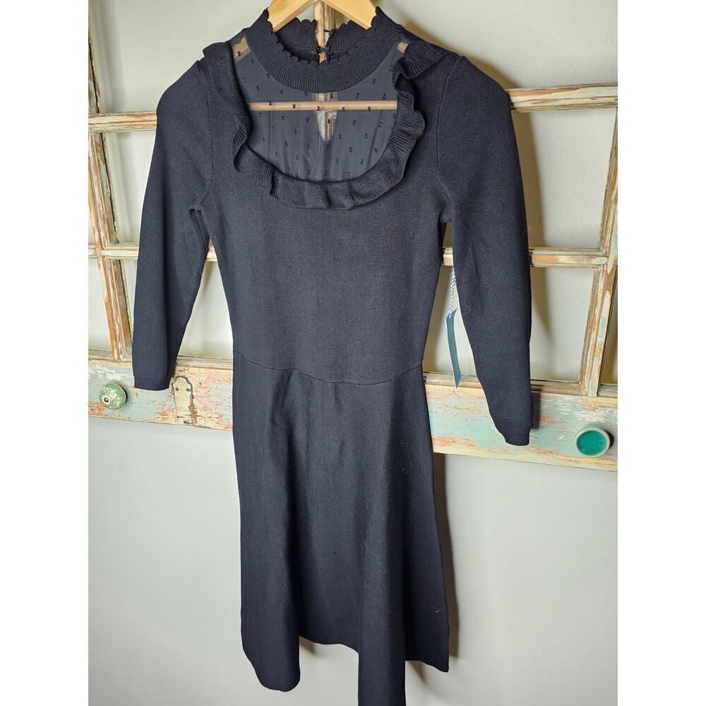 NWT Draper James Black Dress w/ Ruffle Bib neckline & polka dot lace size XS - Picture 7 of 9